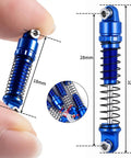 Close-up of blue 28mm RC Oil Shocks 4Pc Aluminum Shock Absorbers for 1/30 Axial SCX30 Wrangler Bronco RC Crawler