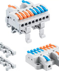 Six Pack DIN Rail Terminal Blocks For DIY Wiring Inline Circuit Splice Connectors 28 12 AWG 2 In 8 Out insulated blocks with clips