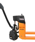 Premium Global Industrial Self-Propelled Electric Pallet Jack Truck Featuring Dual 60Ah Batteries ergonomic handle side view