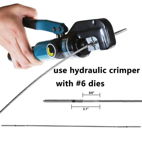 Marine Grade Stainless Steel T316 Right And Left Handed Swage Lag Screws For Wood Posts 1 8 Inch Steel Cable Railing Kit DIY Deck And Stair Cable Railing Hardware Wrench Included DM35 hydraulic crimper use #6 dies