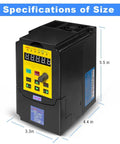Beefy 1.5KW 2HP 110V Variable Frequency Drive Inverter dimensions with front display panel.