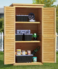 Outdoor Storage Cabinet With Lockable Double Doors And 3 Removable Shelves For Serious Tool Organization, Waterproof Fir Wood Closet Shed For Garden Backyard Patio And Lawn, Weather Resistant Natural Finish
