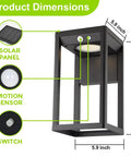 Diagram of Aluminum Solar Wall Light With Motion Sensor 3 Lighting Modes Dusk To Dawn IP44 Waterproof Outdoor Wall Sconce dimensions.