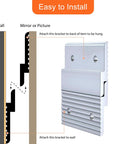 Diagram showing Heavy Duty 2 Inch Aluminum French Cleat Picture Hanger Kit With Hardware for mounting mirrors or pictures.