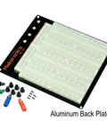 Solderless Breadboard Pro Kit With 3220 Tie Points and Aluminum Back Plate displayed with jumper wires