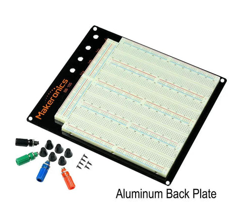Solderless Breadboard Pro Kit With 3220 Tie Points and Aluminum Back Plate displayed with jumper wires