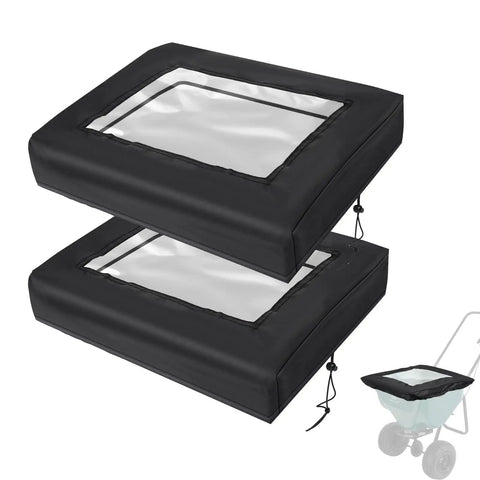 Two Pack Broadcast Spreader Covers With PVC Window, Water Blocking Black Covers That Fit Most Seed And All Purpose Spreader