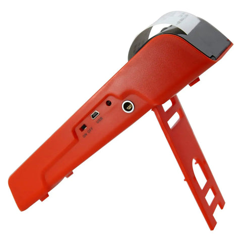 Side view of Digital Hardness Tester With Built In Printer And Full Color Display, showing ports on red casing, portable design.