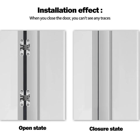 4 Pack Stainless Steel Hidden Hinge Set 180 Degree Swing For Doors And Cabinets With 16 Screws No Visible Hardware installation effect
