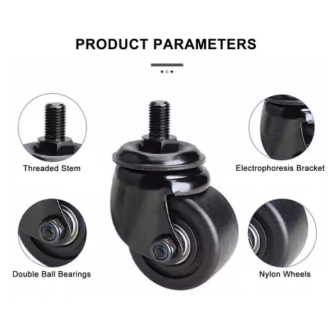 Heavy Duty 3-Inch M16x25mm Nylon Caster Set Of 4 With Brakes 2 Swivel 2 Fixed Industrial Grade Wheels For Quiet Smooth Mobility And Easy Equipment Transport On Job Site threaded stem view