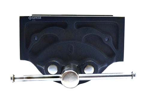 Top view of Rapid Action 9 Inch Woodworking Vise with Thirteen And A Half Inch Jaw Opening, cast iron body, chrome handle