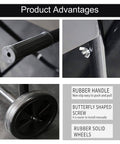 Close-up of Heavy Duty Outboard Motor Stand Cart with rubber handle, butterfly screw, rubber wheels for boats up to 165 lbs