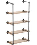 Industrial Pipe Shelving Kit 55 Inch Tall 5 Tier DIY Wall Mounted Iron Pipe Bracket System Matte Black Heavy Duty Shelving