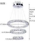 Modern LED Crystal Chandelier With 3 Ring Pendant Lights Adjustable Stainless Steel Ceiling Fixture For Living Room