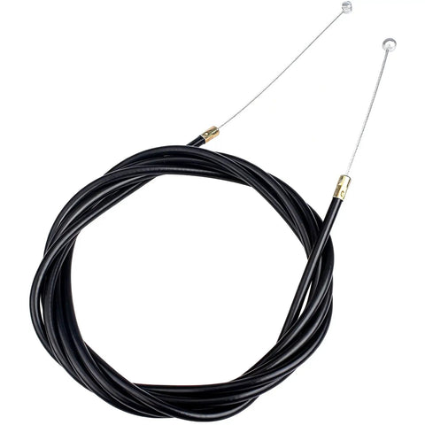 Heavy Duty Throttle Cable Replacement With Sleek Black Casing And Knockout Shaped Tips For Slick Accelerator Response And Rock Solid Control On Any Rig Using Part 786201 For Double End Wire Repairs, showing black cable with silver tips.