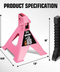 Pair Of 3 Ton Jack Stands For Cars And SUVs, Adjustable Height From 10.8 Inches, pink carbon steel stands and height bar