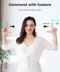 Woman demonstrating gesture control for zooming in and out with Battle Tested 1080P 100FPS Webcam For PC.