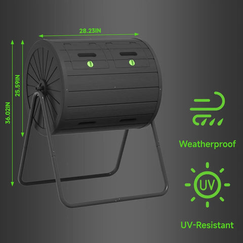 High Capacity Rolling Compost Tumbler 142L Thirty Seven And A Half Gallon Single Chamber Durable Weatherproof Polypropylene