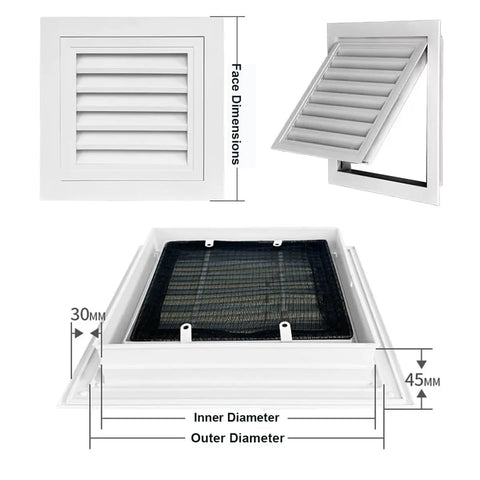 Hassle Free Removable Hvac Return Air Grille Vent Cover louvered design with dimensions and washable filter shown for easy installation.