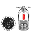 Badass Fire Sprinkler Head Set 3/4 Inch Dn20 Upright With Brass Chrome Finish And Red 68c 155f Bulb In A 5 Pack - Close-up of one sprinkler head with red bulb.