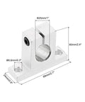 4 Pack SK25 Aluminum Linear Rod Rail Shaft Support Brackets for 25mm Shaft, Silver Tone, vertical view with dimensions shown