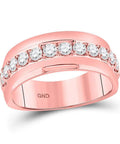 Sharp Dapper Mens Wedding Band Ring Clean Set Round Diamonds In Solid 14K Rose Gold 1 CTTW viewed from the side showing diamond pattern.