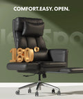 Oversized Chaise Lounge Chair With Wheels And Footrest, Ultra Comfy Big Seat in black, displayed with 180-degree recline.