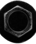Badass Beefed Up Two Inch Timber Screws Heavy Duty Hex Head Landscaping Wood Fasteners Exterior Coated Heat Treated Steel ACQ Compatible fifty count box close-up of hex head.