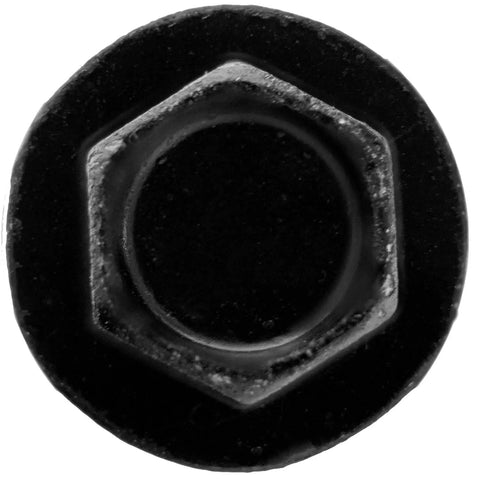 Badass Beefed Up Two Inch Timber Screws Heavy Duty Hex Head Landscaping Wood Fasteners Exterior Coated Heat Treated Steel ACQ Compatible fifty count box close-up of hex head.