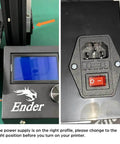 Ender 3 3D Printer control panel and power switch, showing setup instructions, ideal starter for DIY makers with resume printing function.