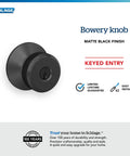 Bowery Matte Black Door Knob with Keyed Entry Lock Easy Install Self Aligning Screws Reversible Front Door Handle