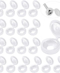 100 Pack Slick Hinged Screw Cap Covers Small White Plastic Dust Shield Plugs arranged with open designs for easy installation.