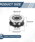 12 Pcs Small V Groove Pulleys 4x13x6mm Miniature Carbon Steel Ball Bearing Pulleys Replacement For Rail Track Linear Motion System Sweet For CNC Machines And DIY Projects