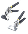 Two Pack Sheet Metal Bending Pliers With Flat Jaw Three And One Quarter Inch Bending Tool Hand Seamer Former Pliers shown with black handles.