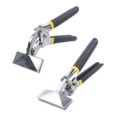 Two Pack Sheet Metal Bending Pliers With Flat Jaw Three And One Quarter Inch Bending Tool Hand Seamer Former Pliers shown with black handles.