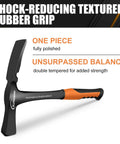 36 Oz Rock Pick Hammer Heavy Duty Masonry and Bricklayer Tool With Comfortable Rubber Grip, one-piece polished design