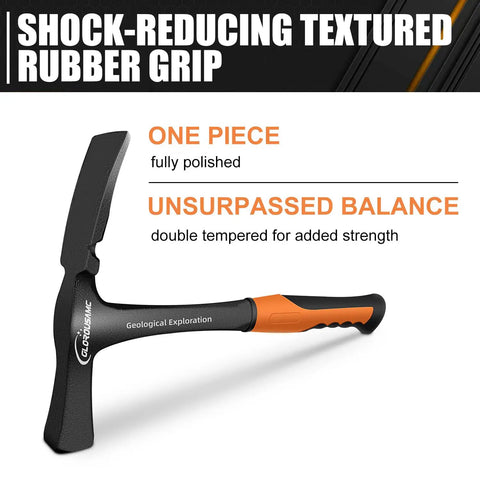 36 Oz Rock Pick Hammer Heavy Duty Masonry and Bricklayer Tool With Comfortable Rubber Grip, one-piece polished design