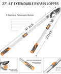 Telescoping Loppers With 6 Speed Adjustable Aluminum Handle From 27 To 41 Inches For High Reach Yard Work And Heavy Duty Tree Trimming Up To 2 Inch Branches Includes Spare SK5 Steel Blade, showing extendable design and details.