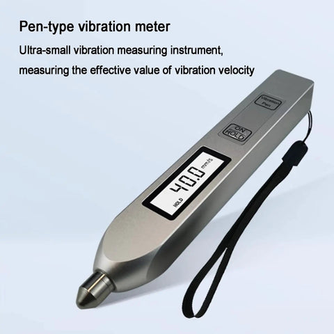 Handheld Vibration Vibe Meter And Analyzer With LCD Backlit Screen Digital Readout For Acceleration 0.1 To 199.9 m Per s2 Velocity And Displacement Piezoelectric Sensor Great For Mechanical Fault Diagnosis And Maintenance, pen-type silver body
