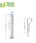 Six Pack Built Tough Heavy Duty Adjustable Multi Hole Eye Pins Clevis Pins Fasteners With R Clip dimensions shown