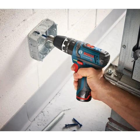 12V Max 3/8 Inch Hammer Drill Driver Bare Tool For Pros being used on a wall, demonstrating compact and handy design.