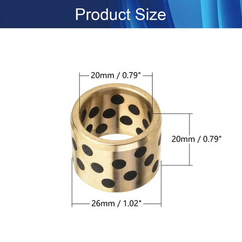 Heavy Duty Sleeve Bearing 20Mm Id X 26Mm Od X 20Mm Length Oilless Plain Bushing Carbon Steel Bronze Core showing size dimensions.