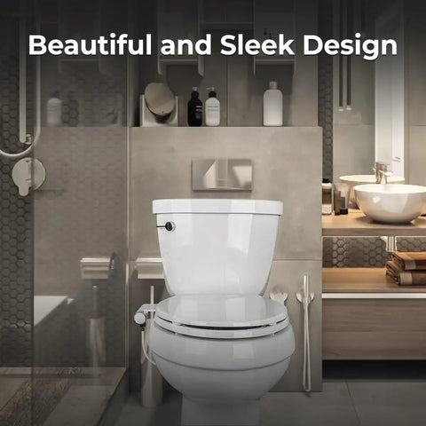 Ultra Thin Rear Feminine Right Handed Bidet Attachment For Toilet With Self Cleaning Dual Nozzles installed on toilet