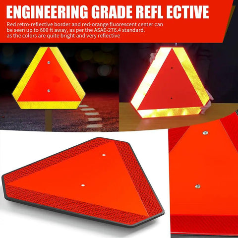 Slow Moving Vehicle Sign 14x16 Reflective Triangle Plastic Engineering Grade For Golf Carts Meets ASAE S276.4