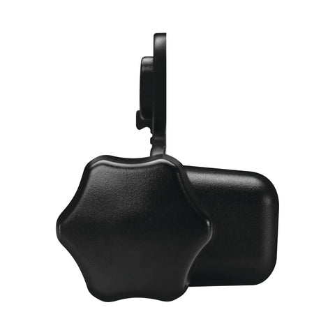 Side view of LR10 500 Ft Red Beam Rotary Laser Receiver Kit mounting bracket, showcasing knob details and black finish.