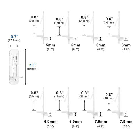 Dimensions of 30 Piece Cabinet Shelf Clips Set Plastic Support Pegs Transparent Holder Pins for Secure Shelves.