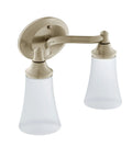 Eva 2 Light Dual Mount Bath Vanity Fixture With Frosted Glass In Brushed Nickel Finish shown in up-mount position