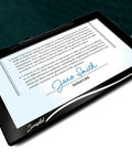 Sharp Letter Sized Digital Signature Tablet Boasting A Blazing 1080p Hd Backlit Display showing a digital document and signature.