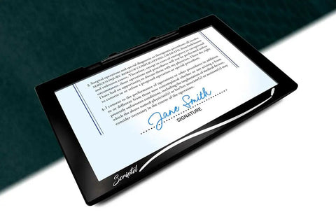 Sharp Letter Sized Digital Signature Tablet Boasting A Blazing 1080p Hd Backlit Display showing a digital document and signature.