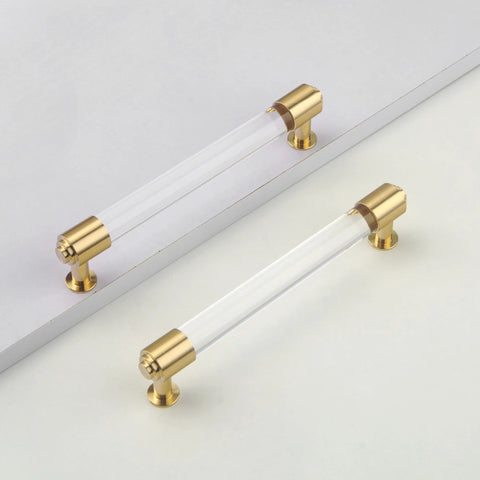 Brass and clear acrylic kitchen cabinet pulls 7 inch center to center hole 4 pack gold and clear elegant drawer handles for dresser